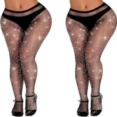 2 pcs Sparkly  Stockings Women, Rhinestone Fishnets Tights, Tights Plus size